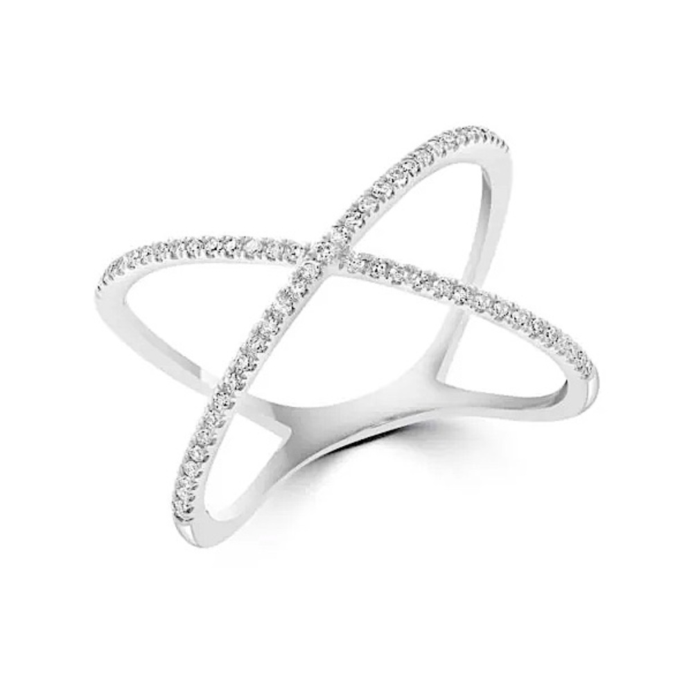 14K White Gold Ring Crossover Diamonds Sz 5.25 ✨Like New 🎁